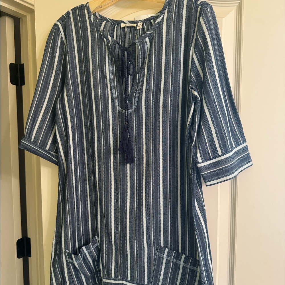 Dylan Blue and White Striped Tassel Tunic
